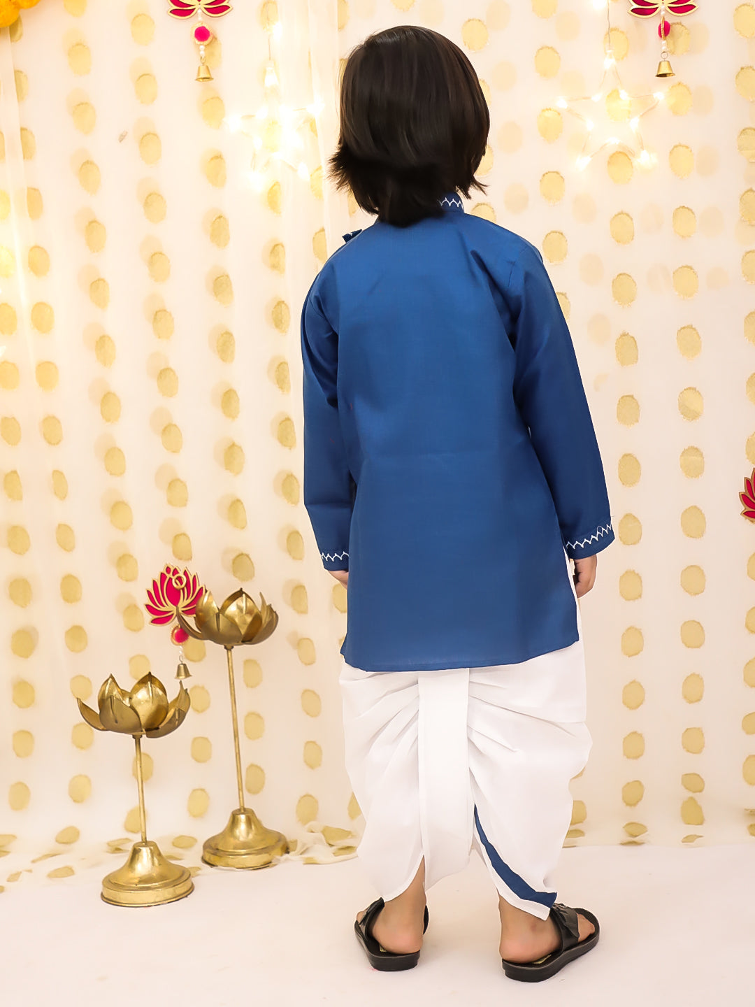 BownBee Embroidered Bengali Style Dhoti Kurta Set For Boys - Blue