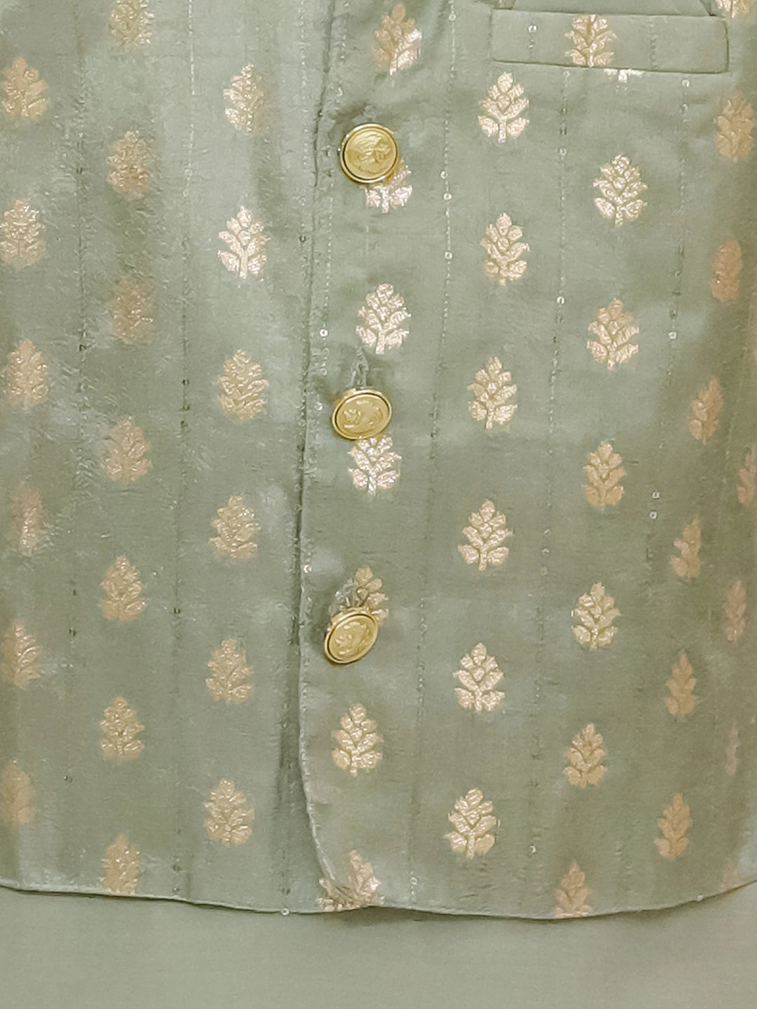 BownBee Festive Chanderi Jacket With Solid Dhoti Kurta Set For Boys - Green