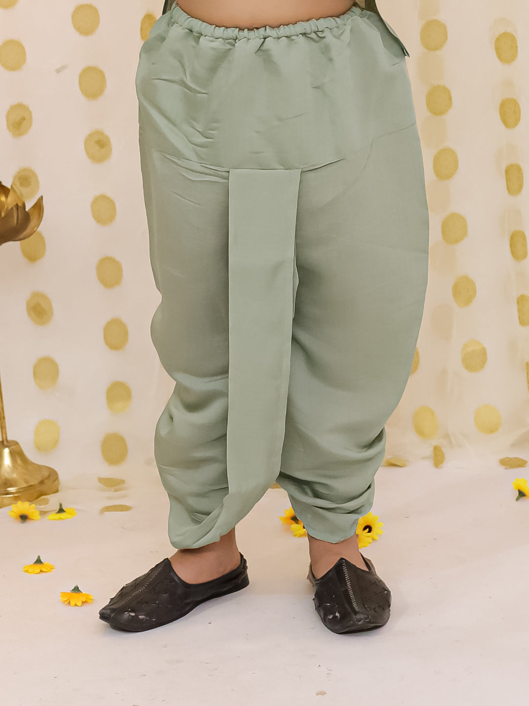 BownBee Festive Ethnic Suit & Dhoti Kurta Pajama With Jacket Sibling Set - Green