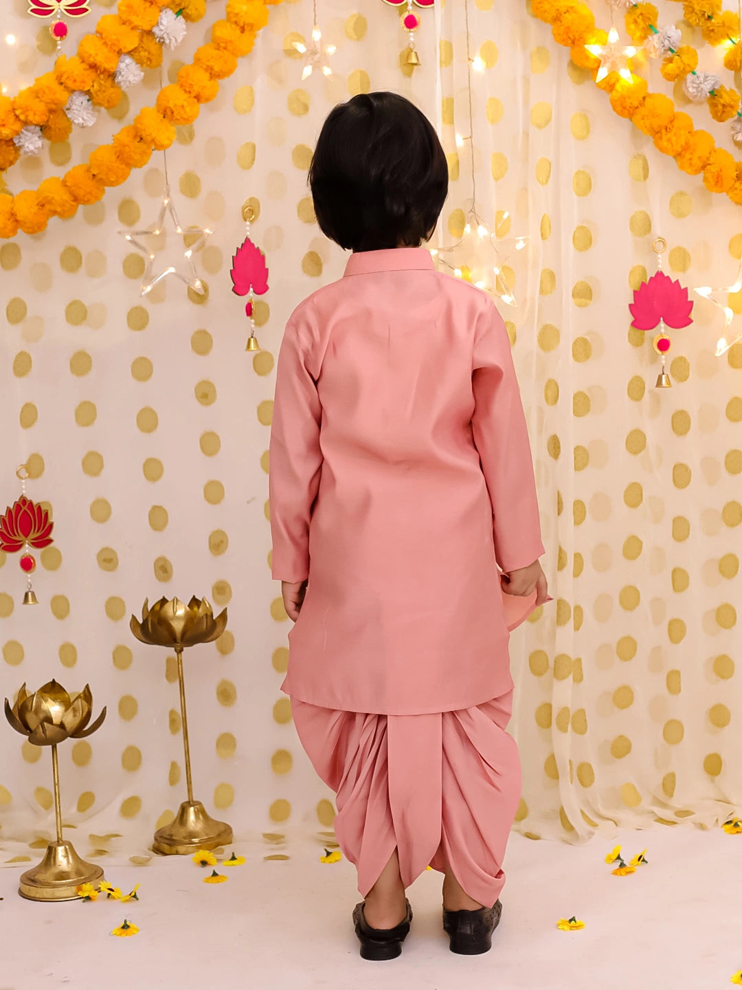 BownBee Festive Chanderi Jacket With Solid Dhoti Kurta Set For Boys