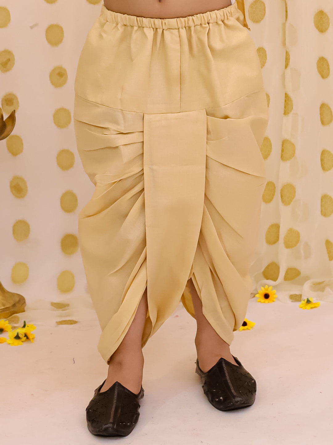 BownBee Festive Linen Jacket With Solid Dhoti Kurta Set For Boys - Golden