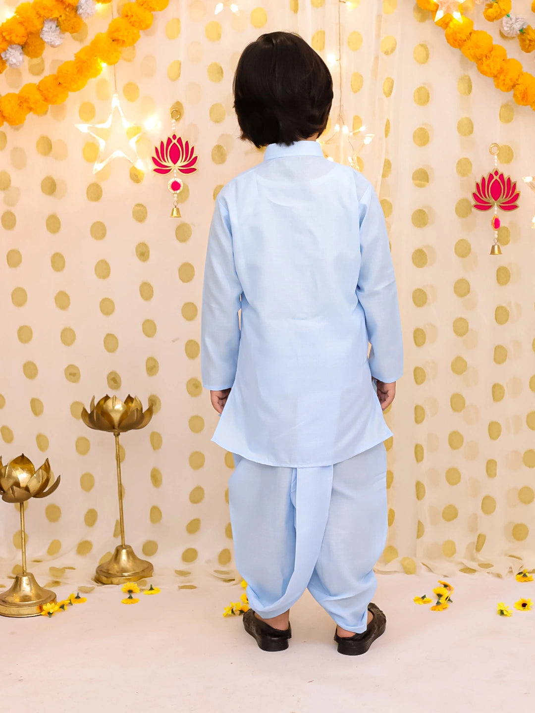 BownBee Festive Linen  Jacket With Solid Dhoti Kurta Set For Boys
