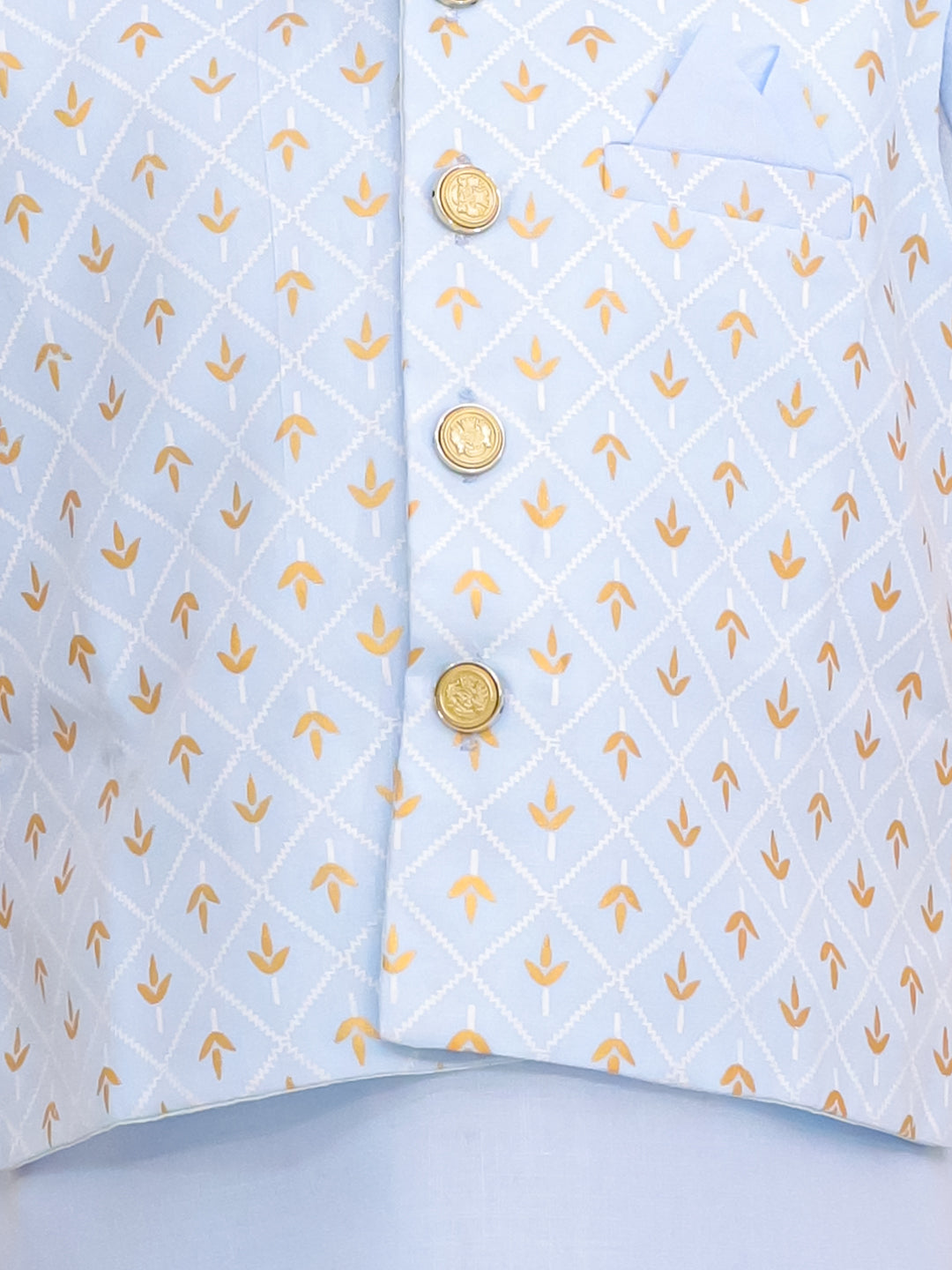 BownBee Festive Linen  Jacket With Solid Dhoti Kurta Set For Boys - Light Blue