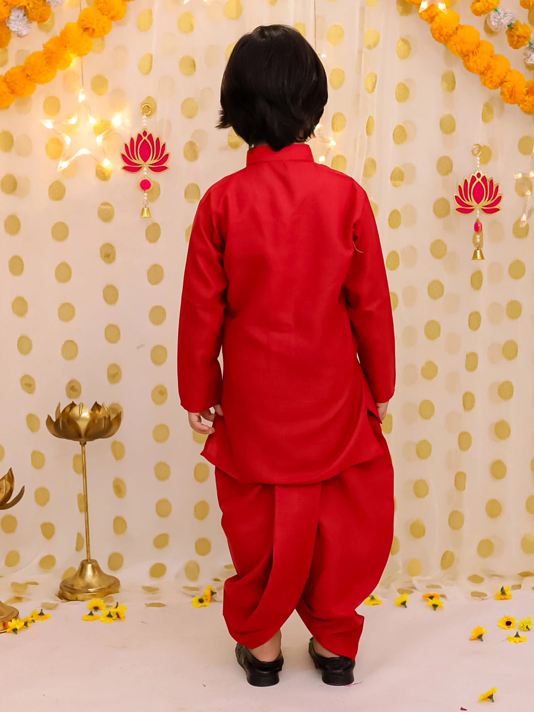 BownBee Festive  Blend Jacket With Solid Dhoti Kurta Set For Boys - Maroon