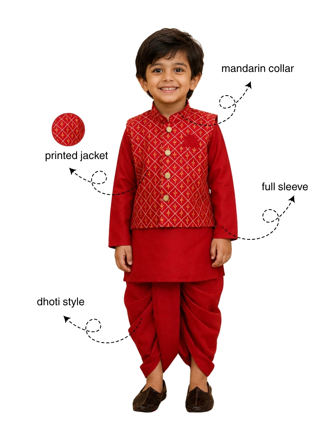 BownBee Festive  Blend Jacket With Solid Dhoti Kurta Set For Boys