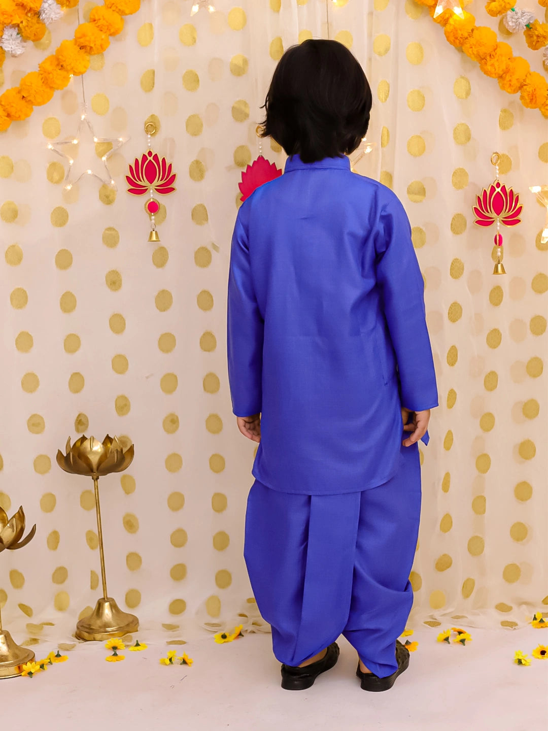BownBee Festive Linen  Jacket With Solid Dhoti Kurta Set For Boys