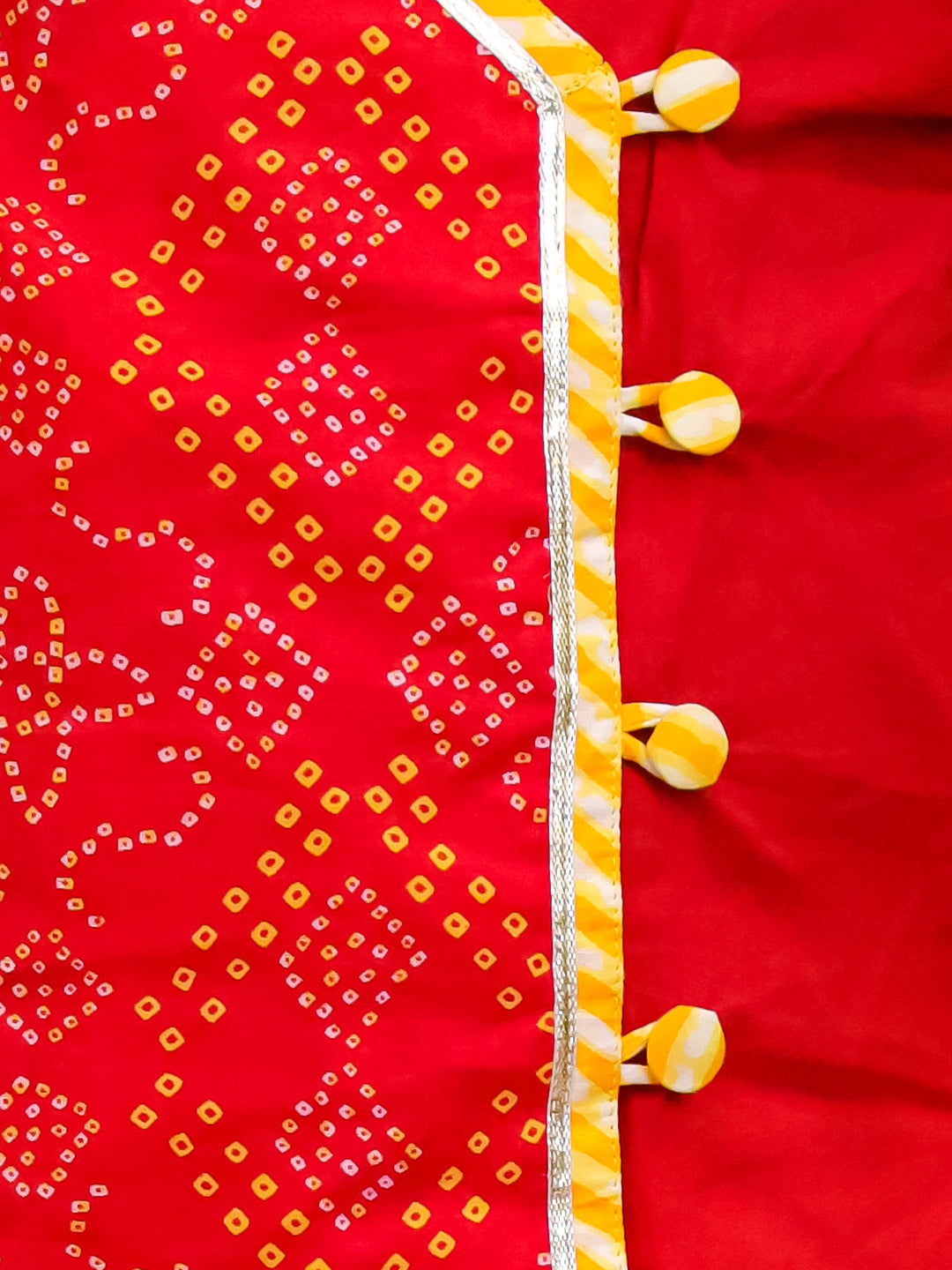 BownBee Bandhani Pure Cotton Long Sleeves Dhoti Kurta Set For Boys -Red