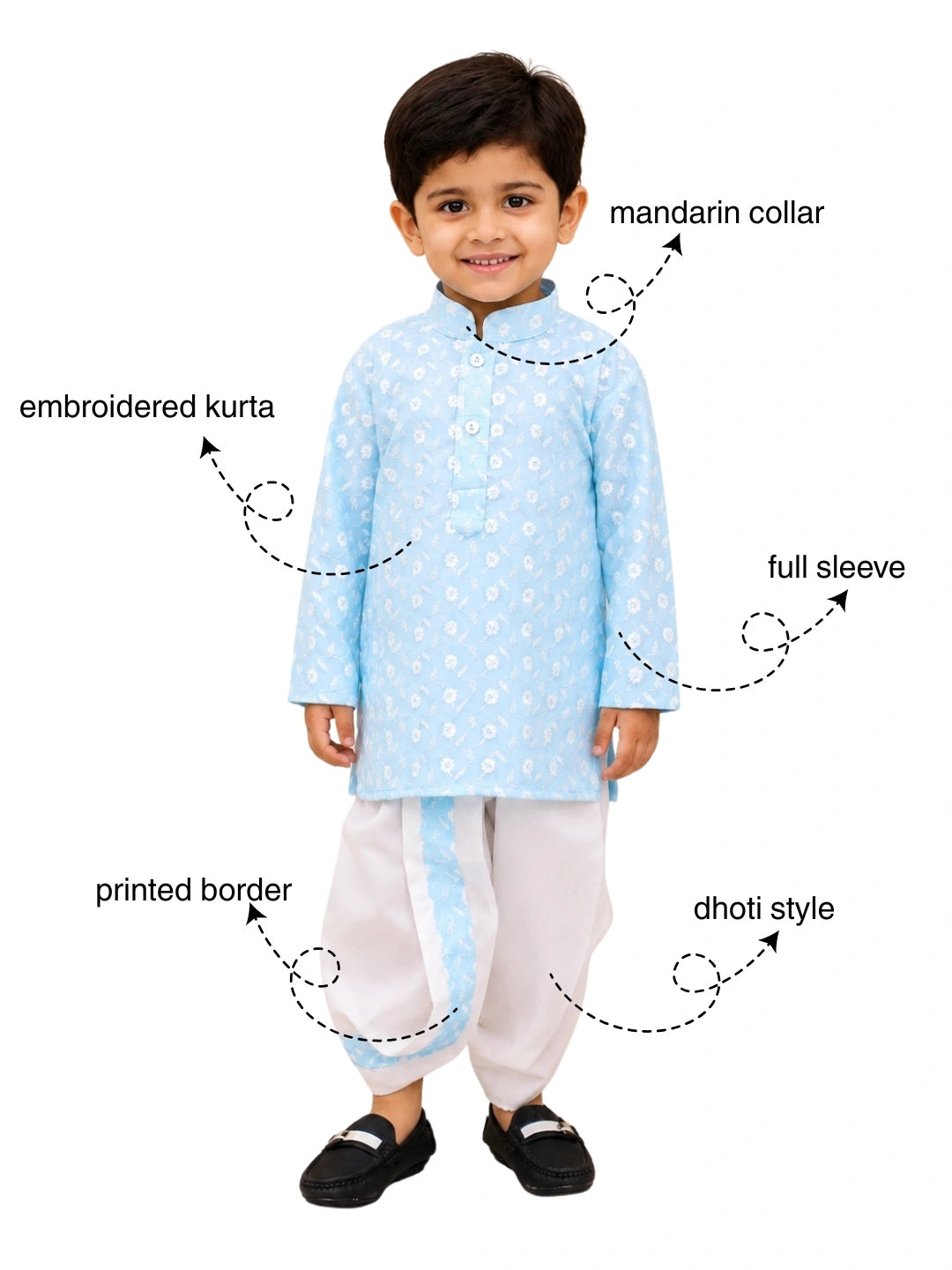 Bownbee Chikan Cotton Full Sleeve Dhoti Kurta For Boys
