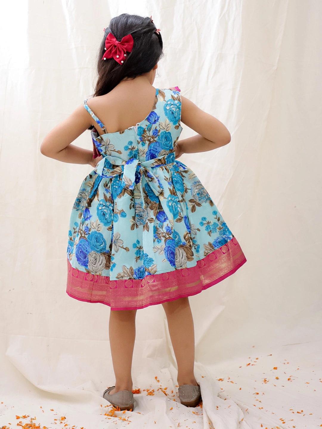 BownBee Printed One shoulder Ethnic Party Dress For Girls