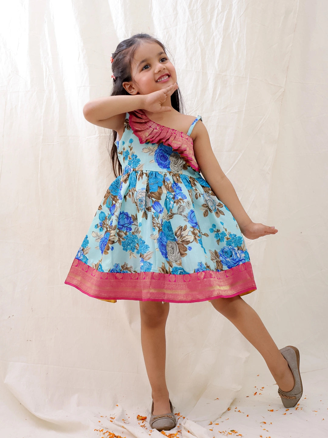 BownBee Printed One shoulder Ethnic Party Dress For Girls