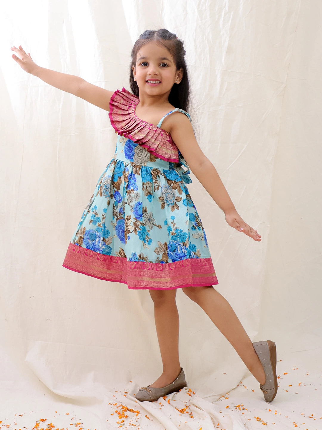 BownBee Printed One shoulder Ethnic Party Dress For Girls