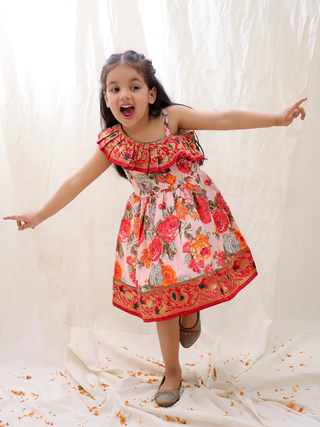 BownBee Printed One shoulder Ethnic Party Dress For Girls