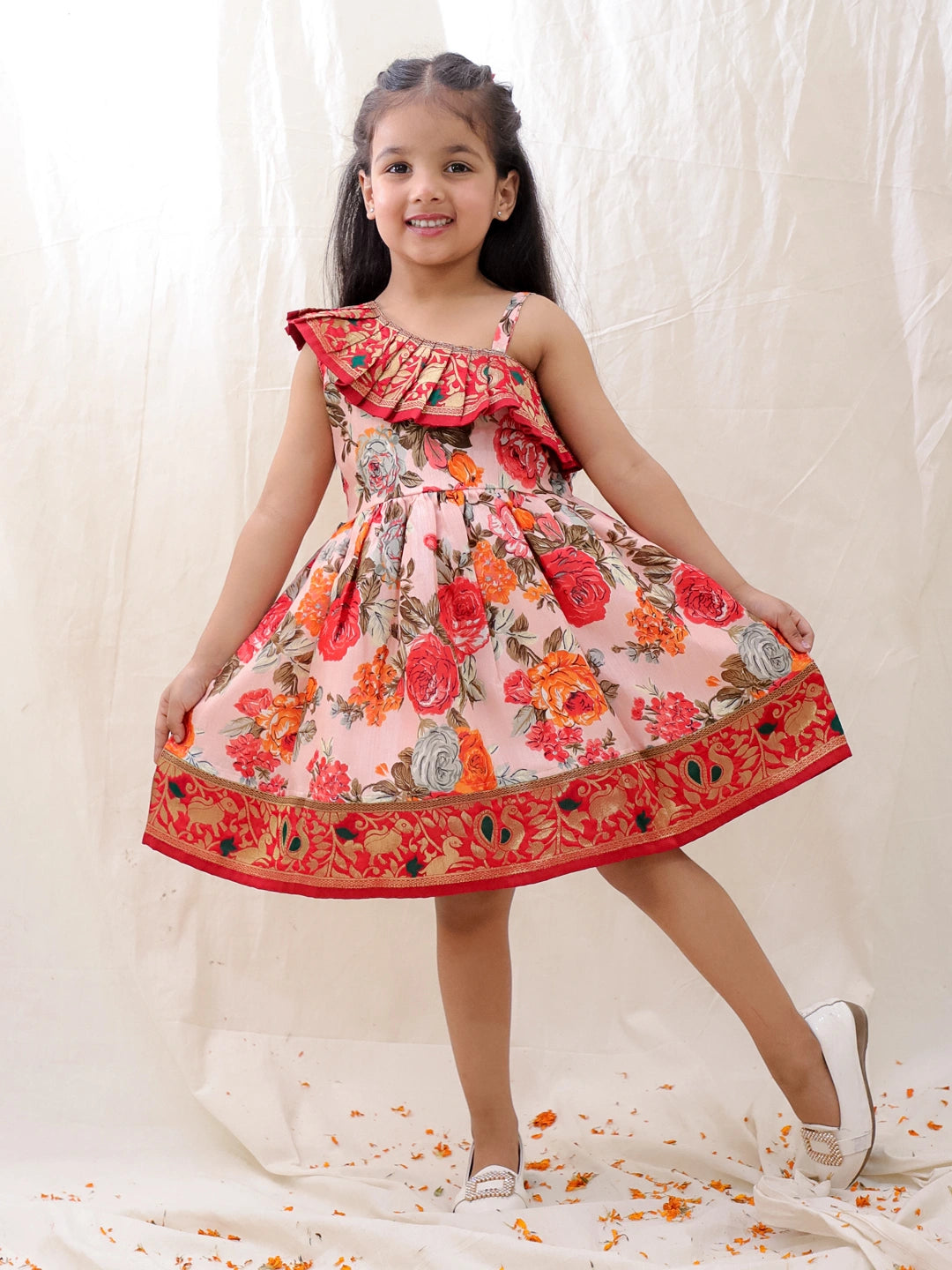 BownBee Printed One shoulder Ethnic Party Dress For Girls