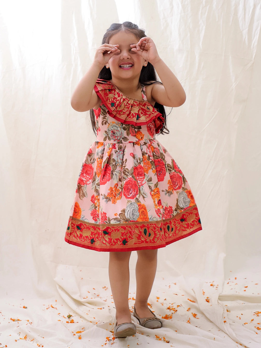 BownBee Printed One shoulder Ethnic Party Dress For Girls