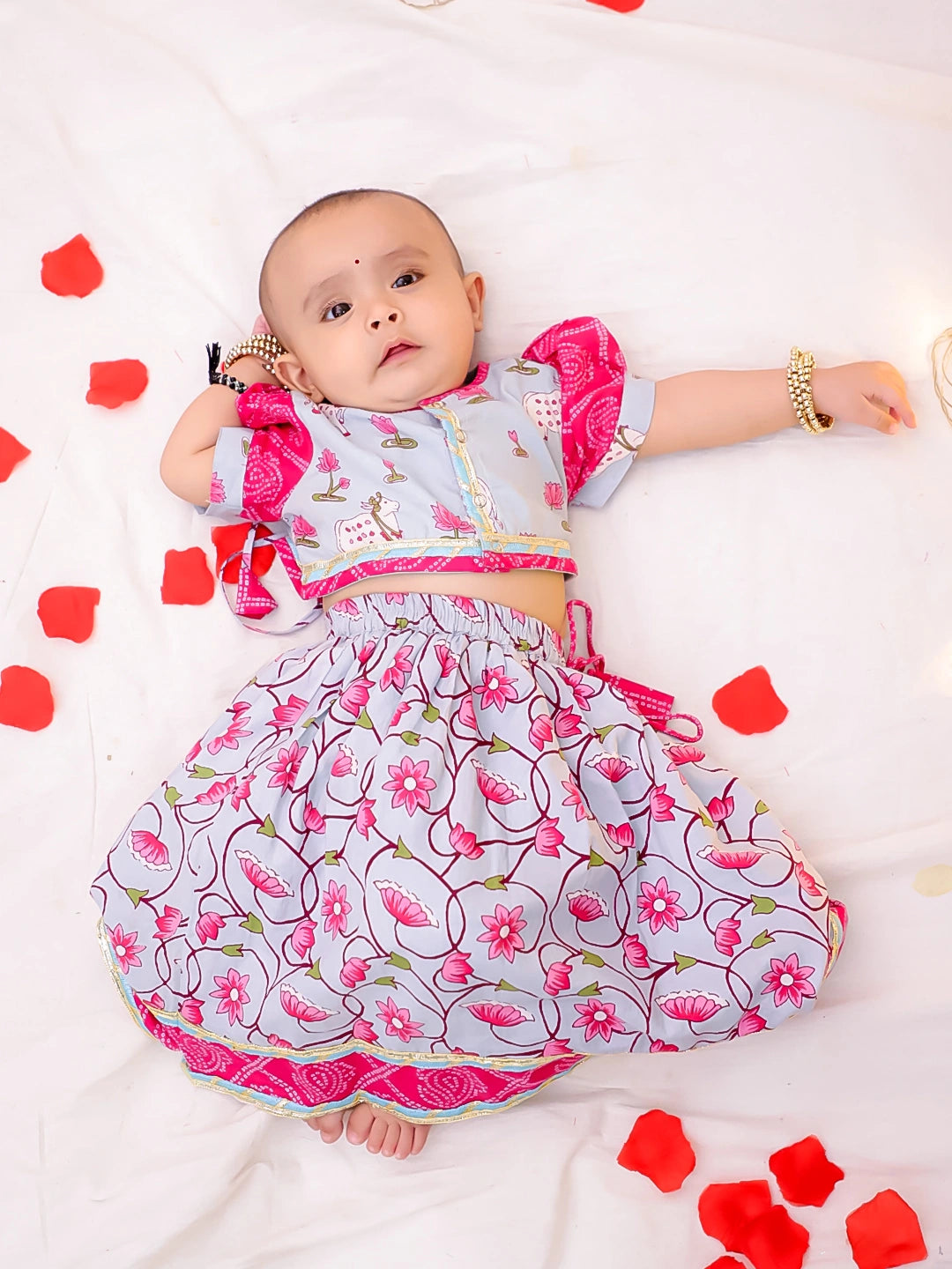 Bownbee Girls Cotton Lehenga Choli For Infants   -  Blue