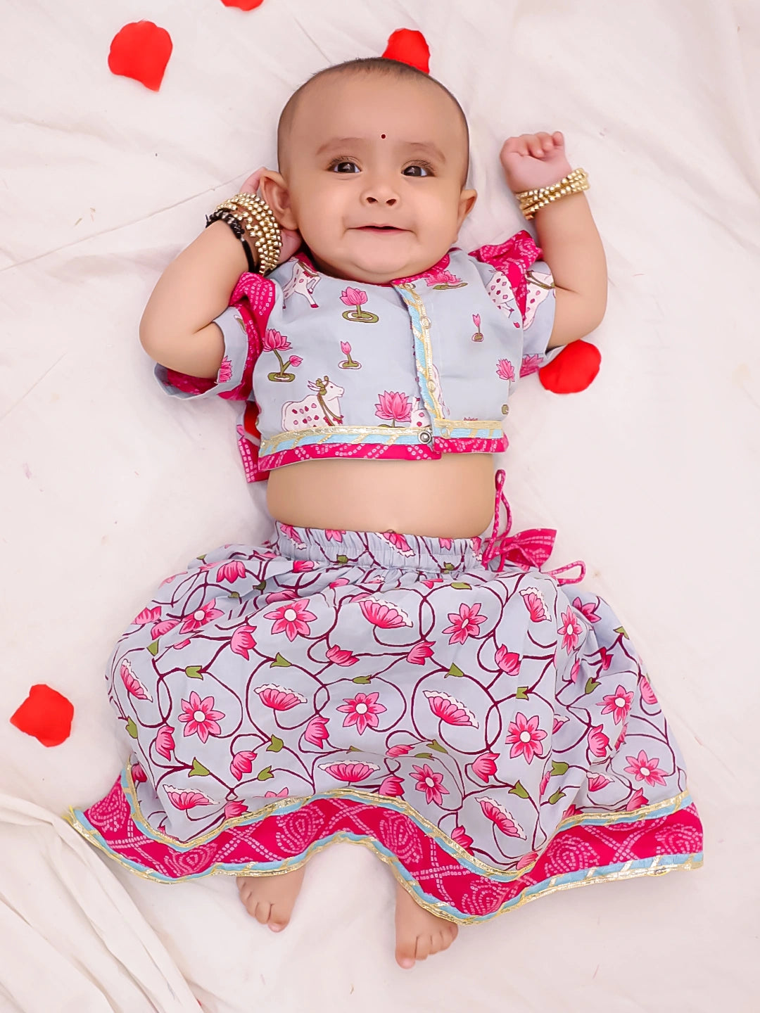 Bownbee Girls Cotton Lehenga Choli For Infants   -  Pink