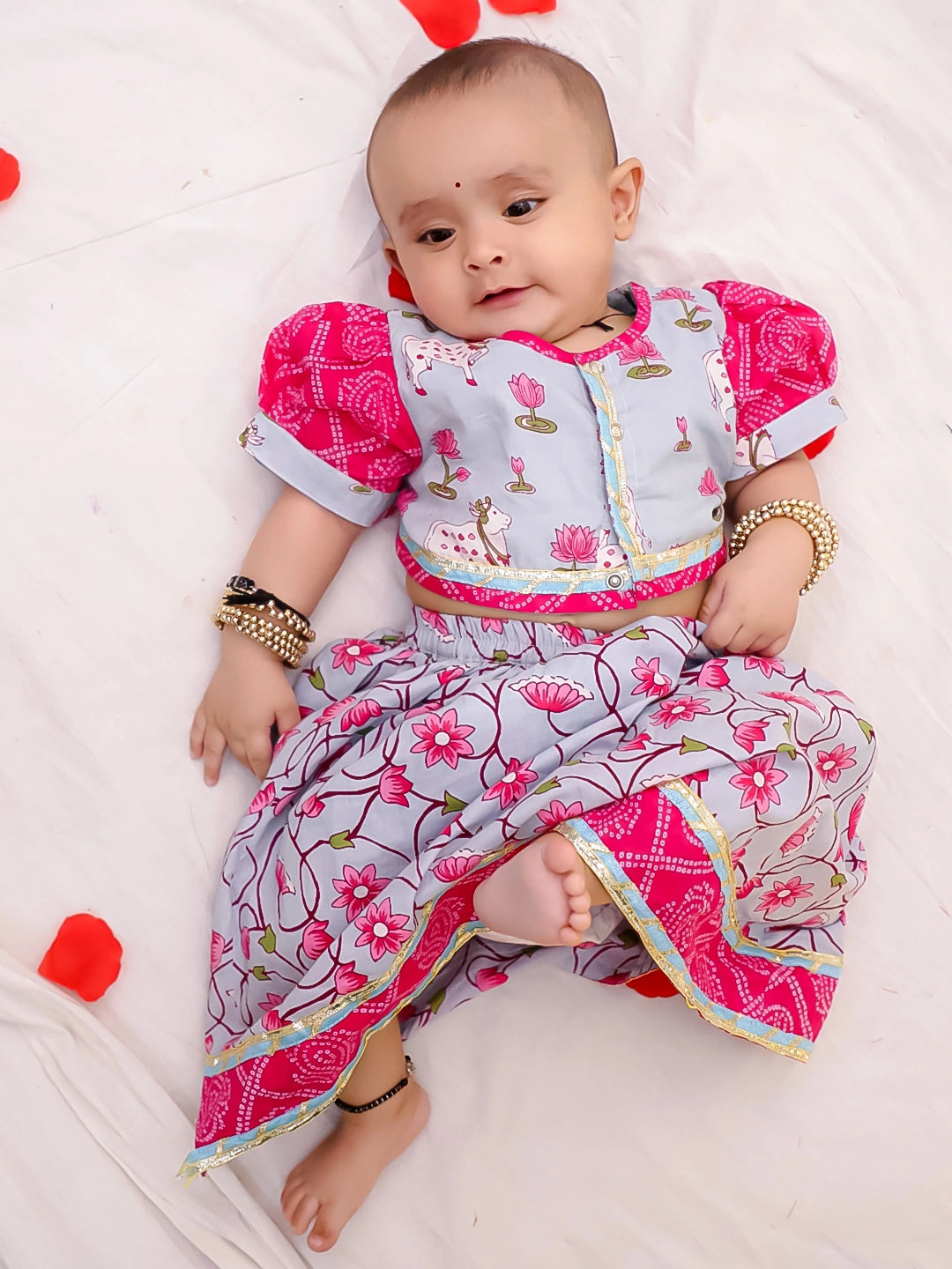 Bownbee Girls Cotton Lehenga Choli For Infants   -  Pink