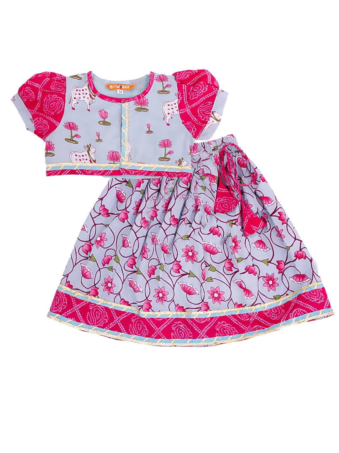 BownBee Festive Lehenga Choli & Dhoti Kurta Sibling Set for Infants | Traditional Rakhi & Wedding Wear – BownBee Festive Lehenga Choli & Dhoti Kurta Sibling Set For Infants - Pink