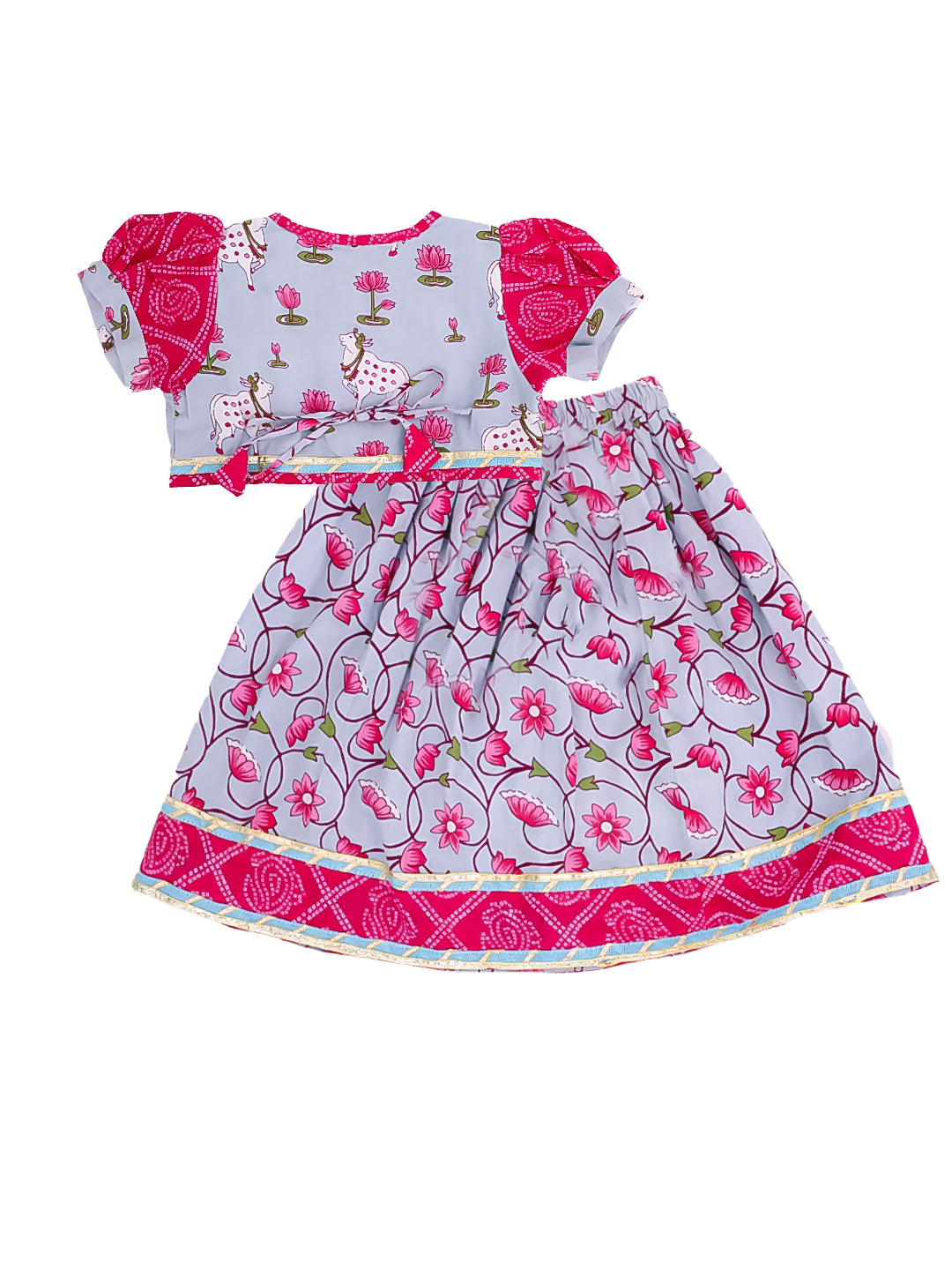 BownBee Festive Lehenga Choli & Dhoti Kurta Sibling Set for Infants | Traditional Rakhi & Wedding Wear – Sky Blue