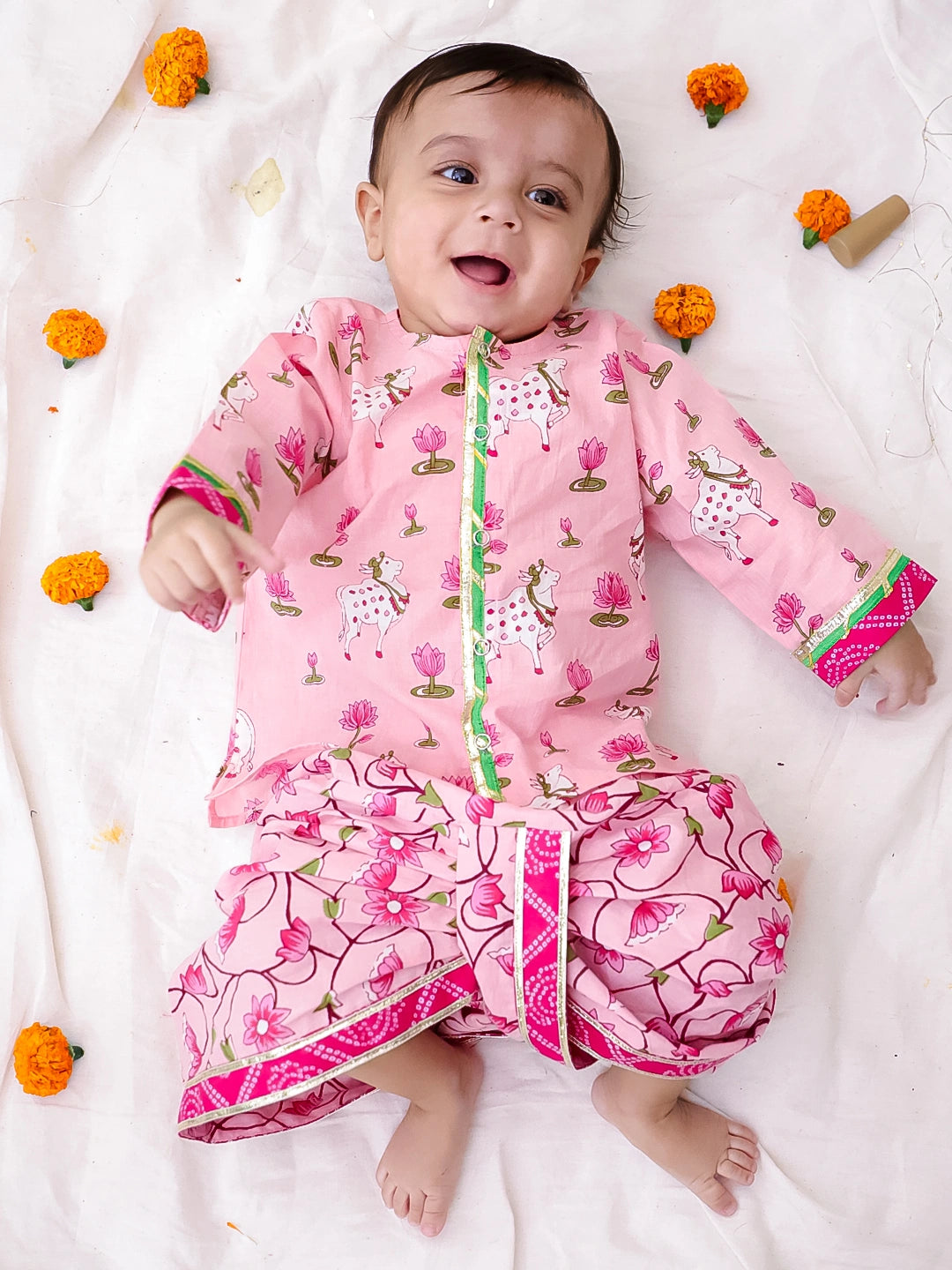 Bownbee Boys Cotton Dhoti Kurta For Infants   -  Pink