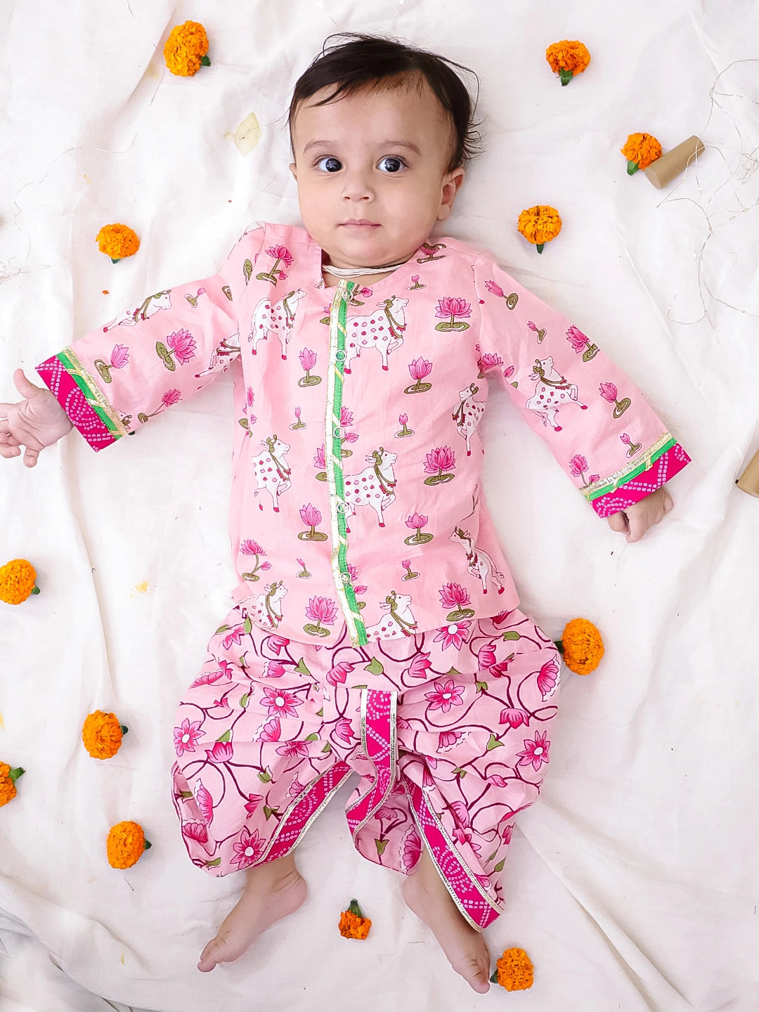 Bownbee Boys Cotton Dhoti Kurta For Infants   -  Pink