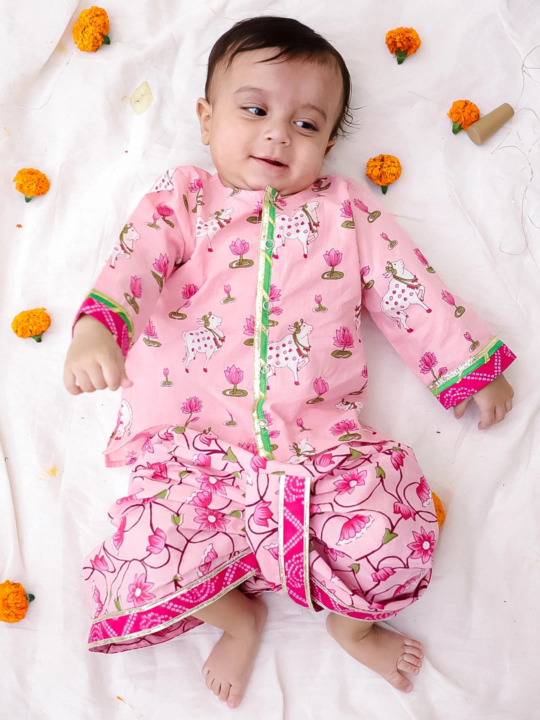 Bownbee Boys Cotton Dhoti Kurta For Infants   -  Pink