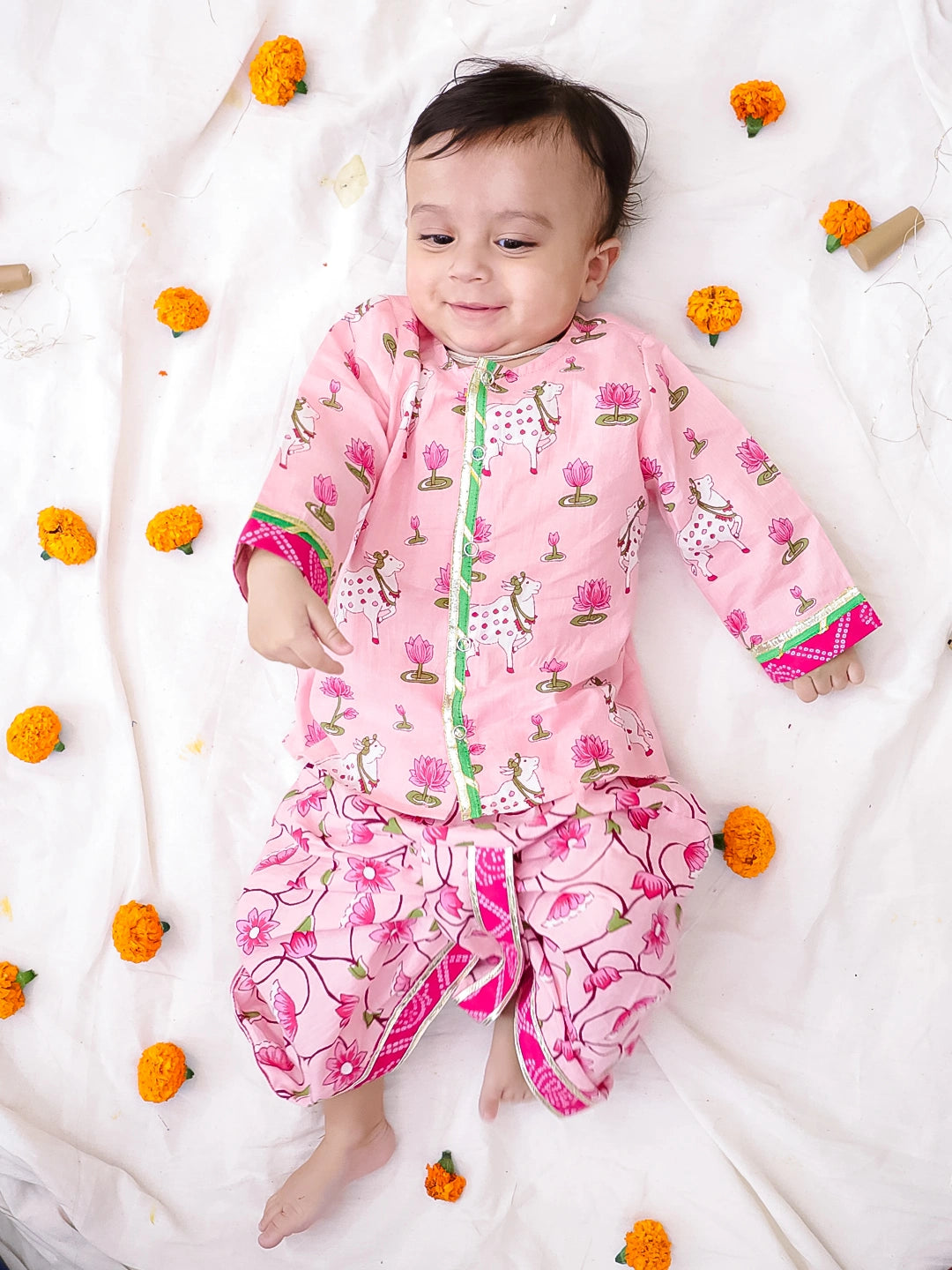 Bownbee Boys Cotton Dhoti Kurta For Infants   -  Pink