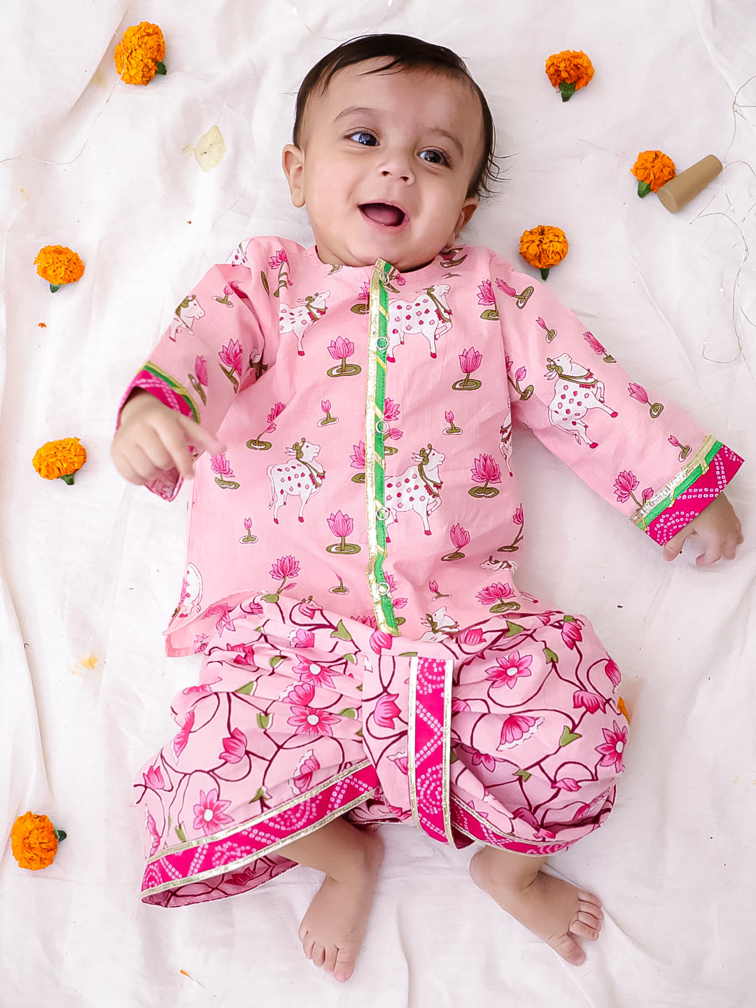 BownBee Pure cotton Long Sleeves Kurta Dhoti Set For Infant Boys - Sky blue (Pre-Order)