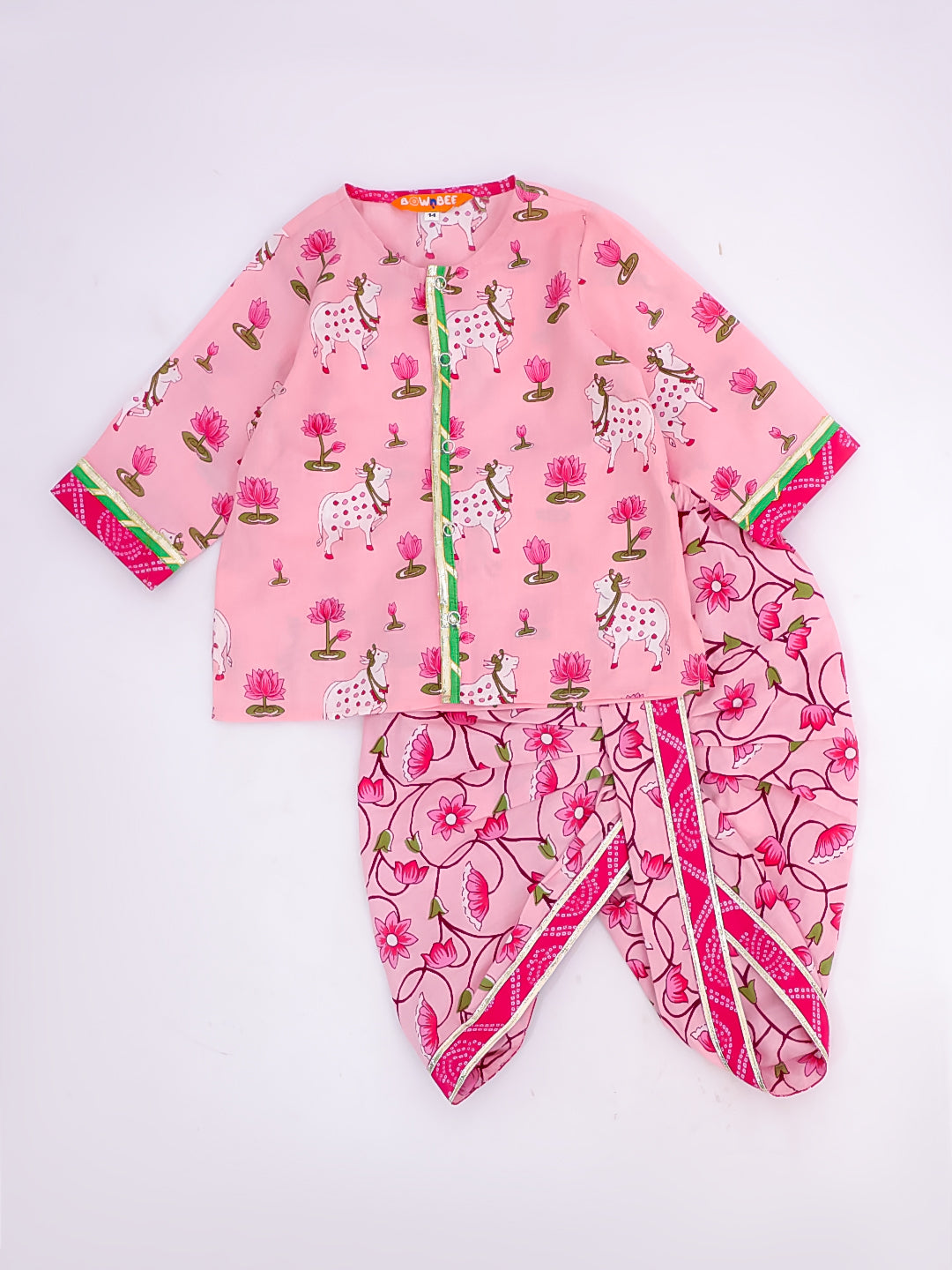 BownBee Festive Lehenga Choli & Dhoti Kurta Sibling Set for Infants | Traditional Rakhi & Wedding Wear – BownBee Festive Lehenga Choli & Dhoti Kurta Sibling Set For Infants - Pink