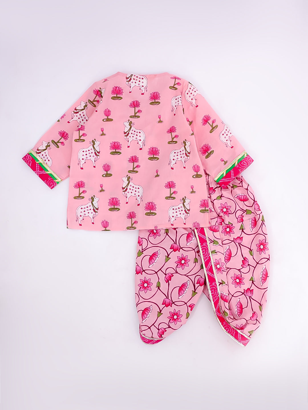 BownBee Festive Lehenga Choli & Dhoti Kurta Sibling Set for Infants | Traditional Rakhi & Wedding Wear – BownBee Festive Lehenga Choli & Dhoti Kurta Sibling Set For Infants - Pink