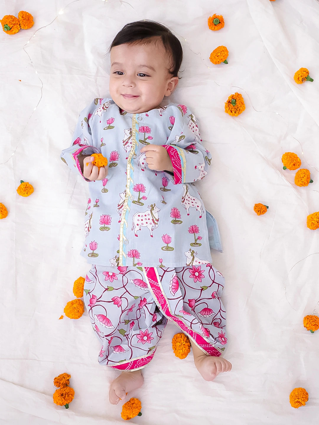 Bownbee Boys Cotton Dhoti Kurta For Infants   -  Pink