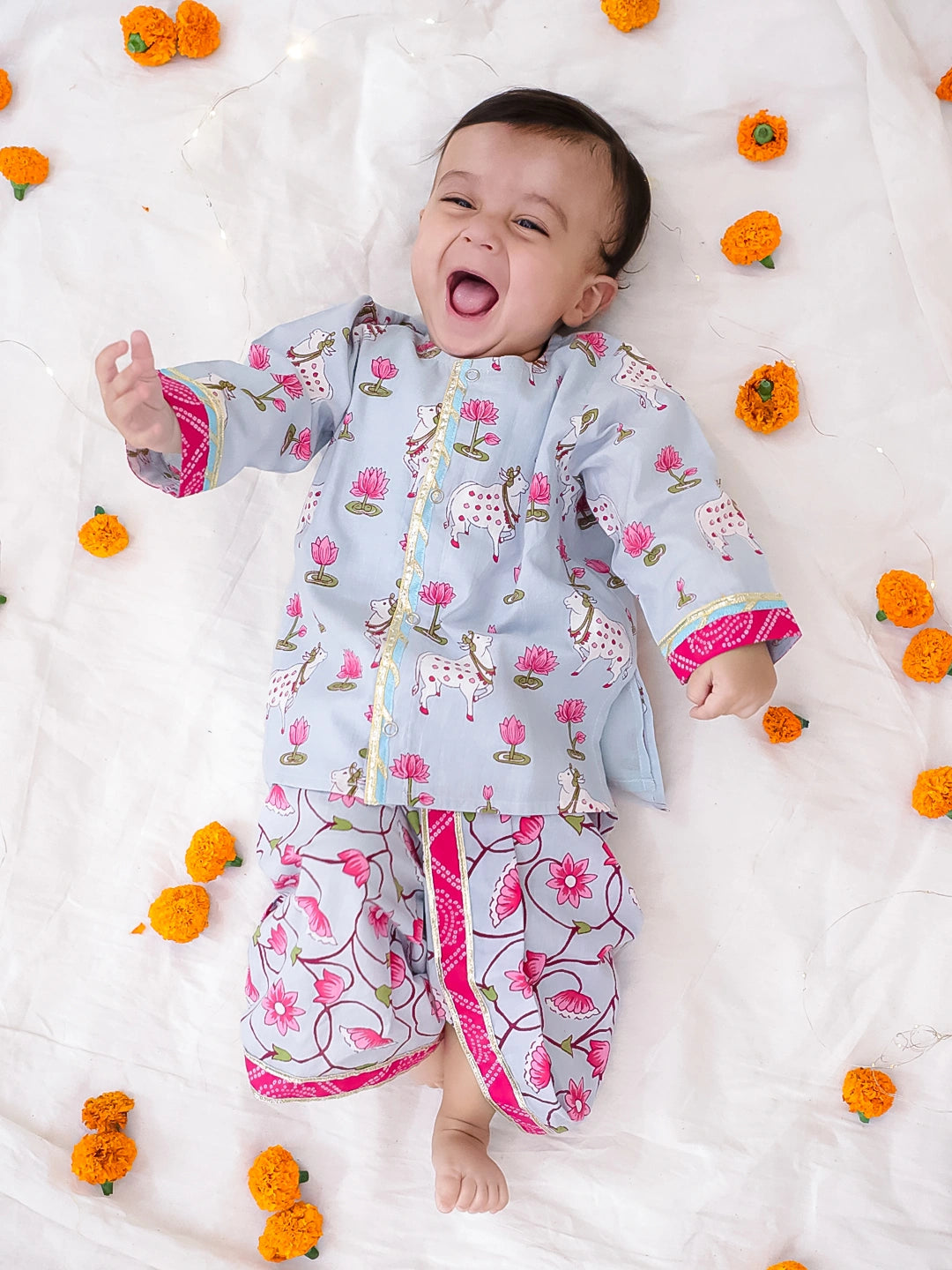 Bownbee Boys Cotton Dhoti Kurta For Infants   -  Pink