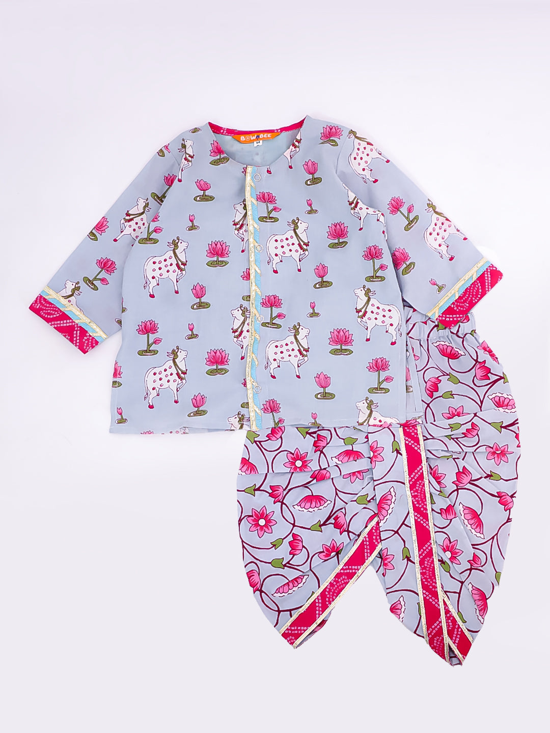 BownBee Festive Lehenga Choli & Dhoti Kurta Sibling Set for Infants | Traditional Rakhi & Wedding Wear – BownBee Festive Lehenga Choli & Dhoti Kurta Sibling Set For Infants - Pink