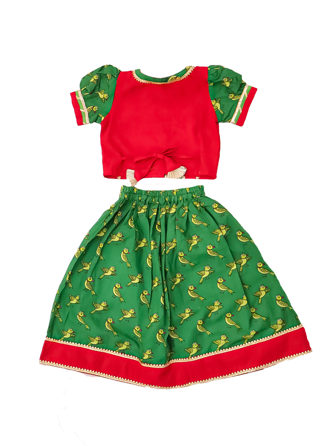 BownBee Pure Cotton Printed Lehenga Choli & Kurta Dhoti Sibling Set For Infants - Red