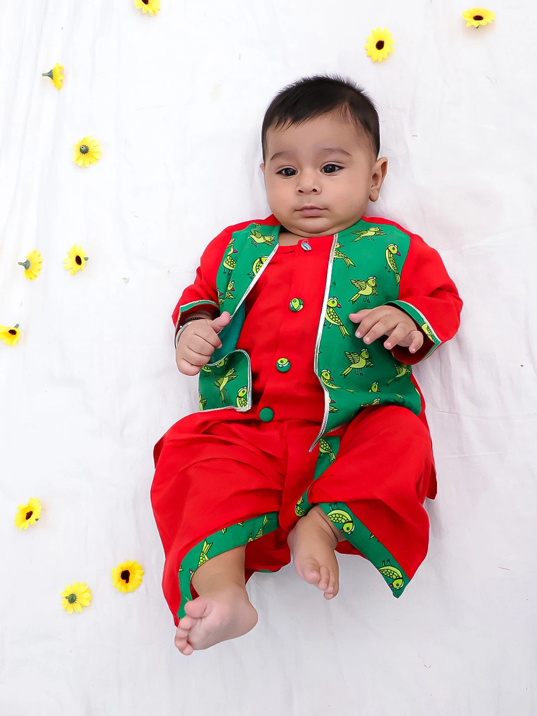 BownBee Pure Cotton Printed Lehenga Choli & Kurta Dhoti Sibling Set For Infants