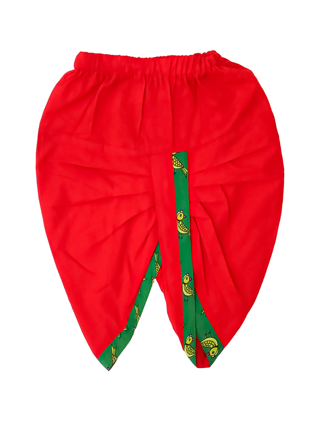 BownBee Pure Cotton Parrot printed Long sleeves Dhoti Kurta With Attach Jacket Set For Infant Boys- Red