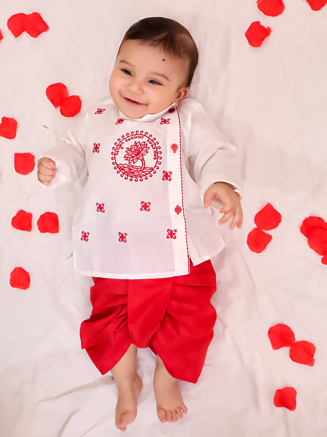 BownBee Embroidered Bangali Style Kurta with Dhoti for Infant Boys- Yellow