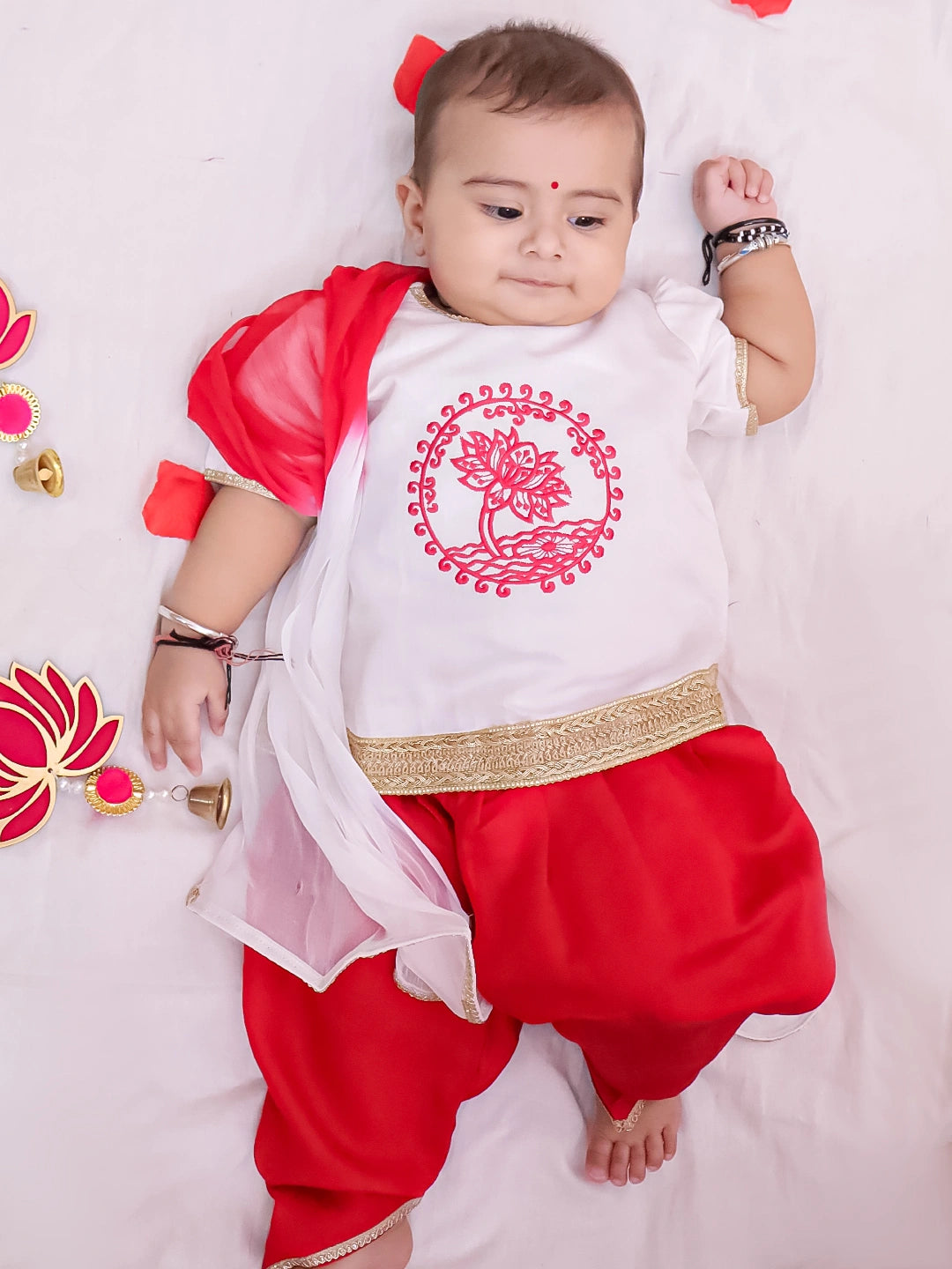 BownBee Embroidered Kurti with Dhoti for Infant Girls
