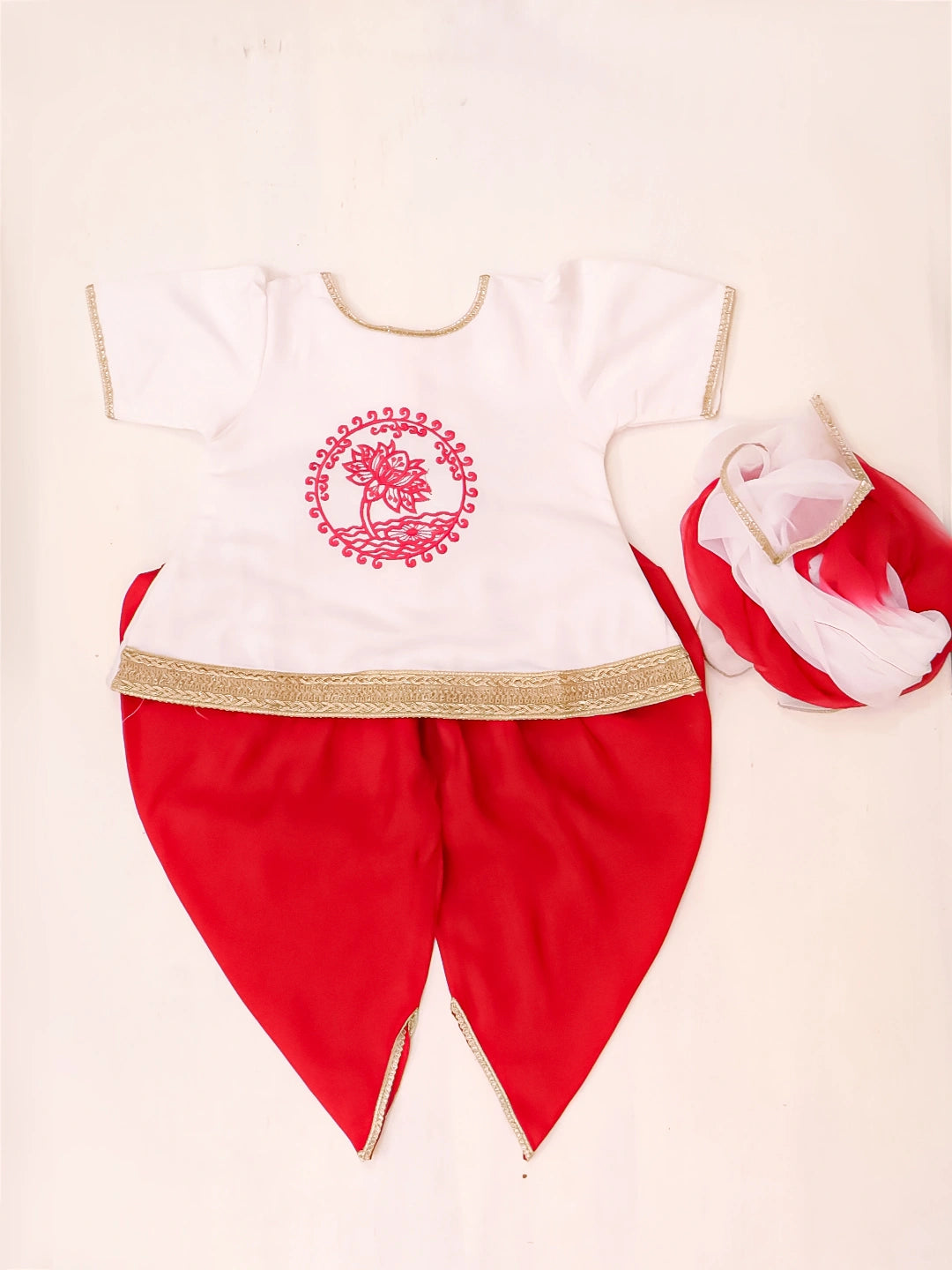 BownBee Embroidered Kurti with Dhoti for Infant Girls