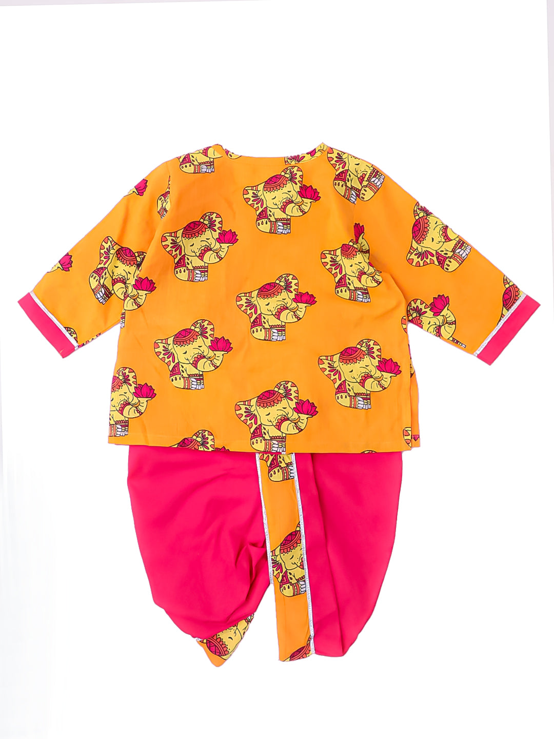 BownBee Pure Cotton Fish Embroidered Ethnic Suit Set & Kurta Dhoti Sibling Set For Infants - Pink