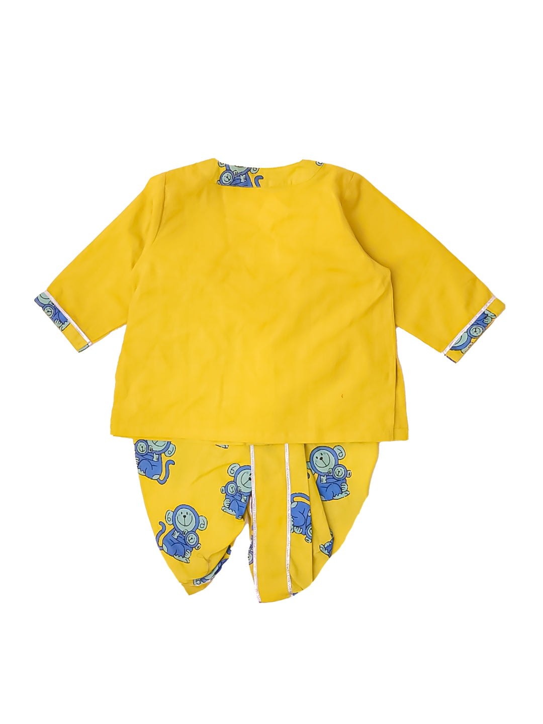 BownBee Pure Cotton Embroidered Full Sleeves Monkey Printed Dhoti Kurta For Infant Boys - Maroon