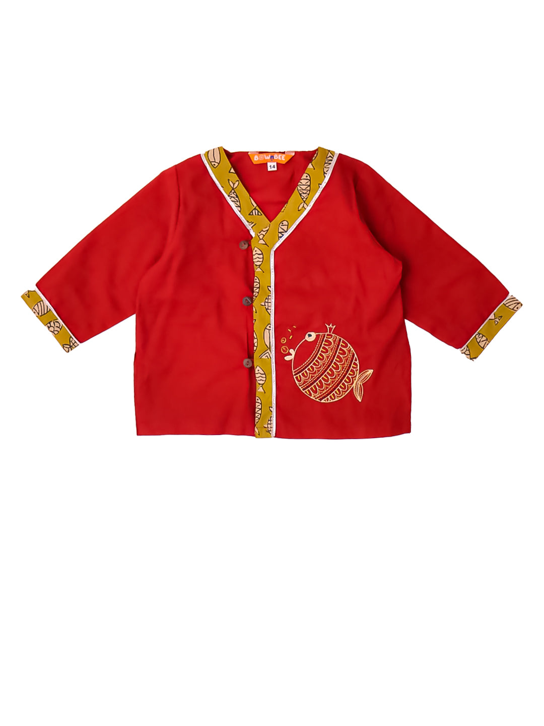 BownBee Pure Cotton Embroidered Full Sleeves Monkey Printed Dhoti Kurta For Infant Boys - Maroon