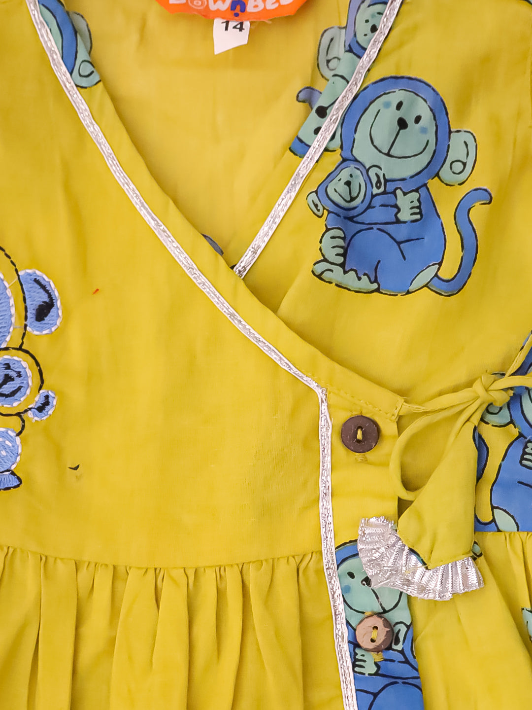 BownBee Pure Cotton Embroidered Sleeveless Angarakha style Fish Print Kurti With Dhoti For Infant Girls- Mustard