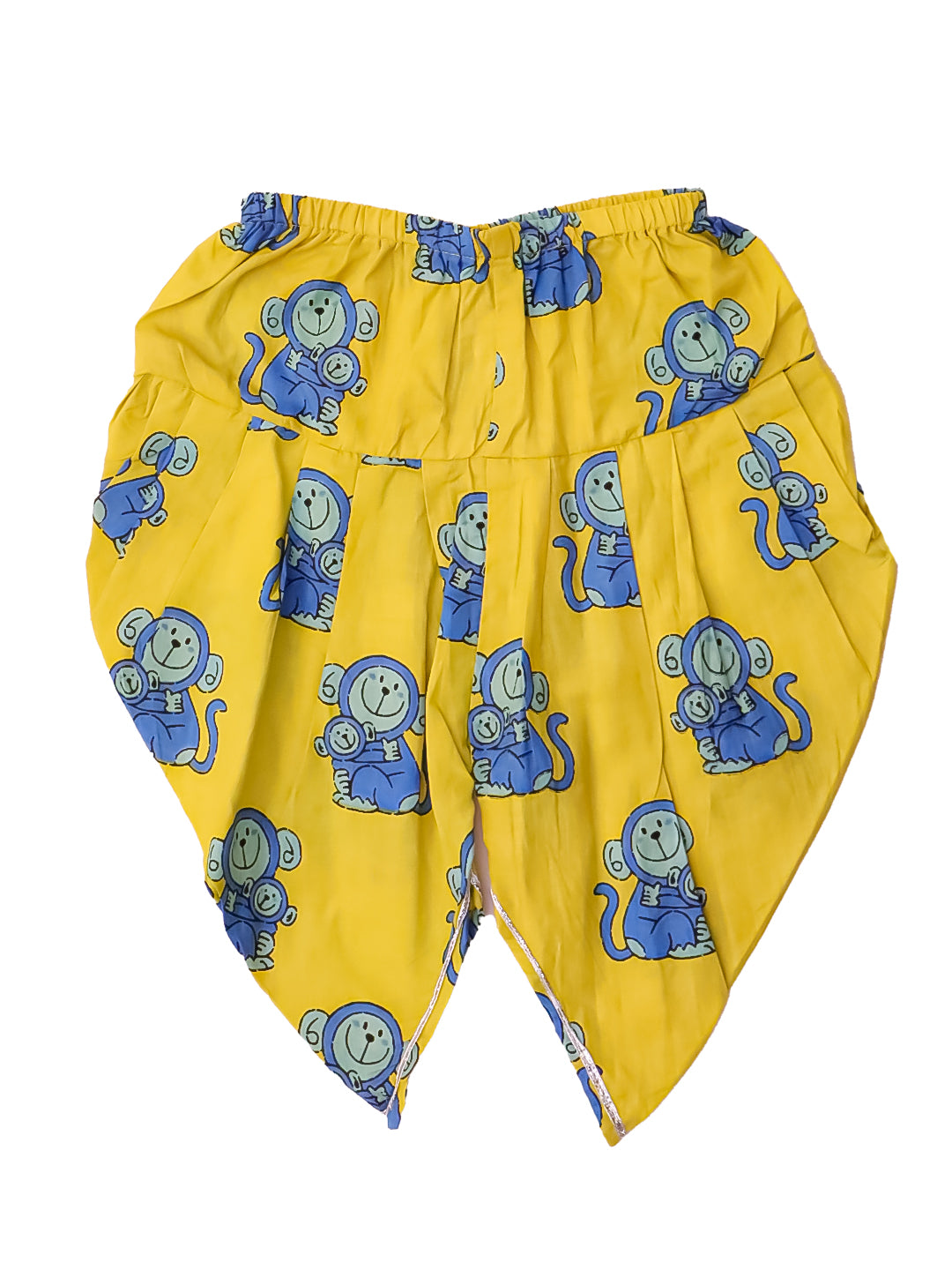 BownBee Pure Cotton Embroidered Sleeveless Angarakha style Fish Print Kurti With Dhoti For Infant Girls- Mustard