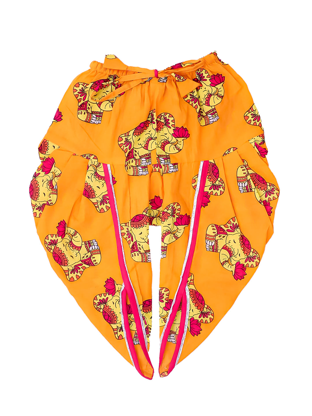 BownBee Pure Cotton Embroidered Sleeveless Angarakha style Elephant Print Kurti With Dhoti For Infant Girls- Pink