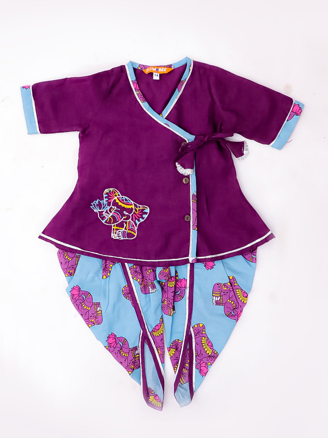 Bownbee Girls Cotton Ethnic Set For Infants  - Embroidered - Purple