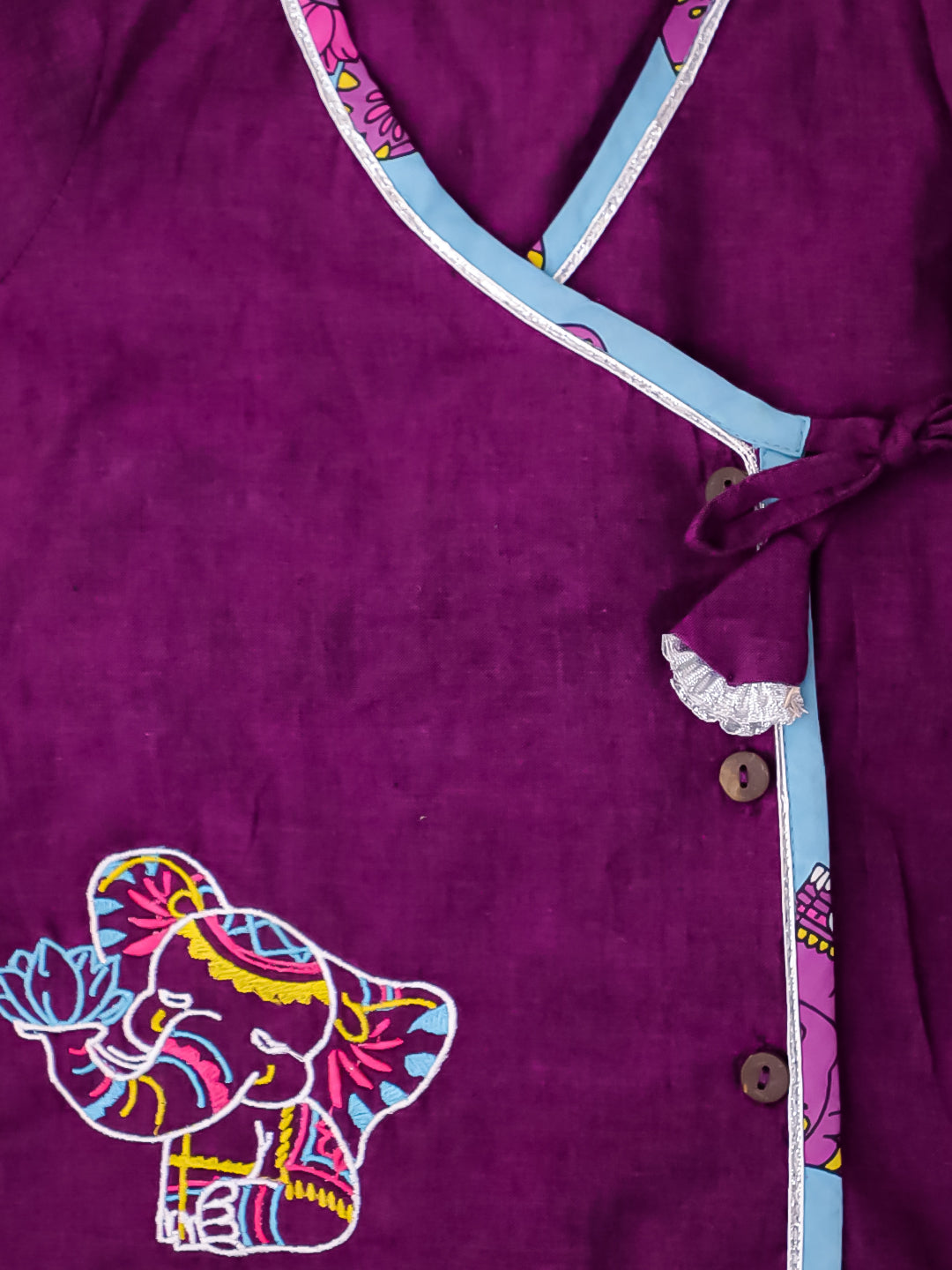 BownBee Pure Cotton Fish Embroidered Ethnic Suit Set & Kurta Dhoti Sibling Set For Infants - Purple