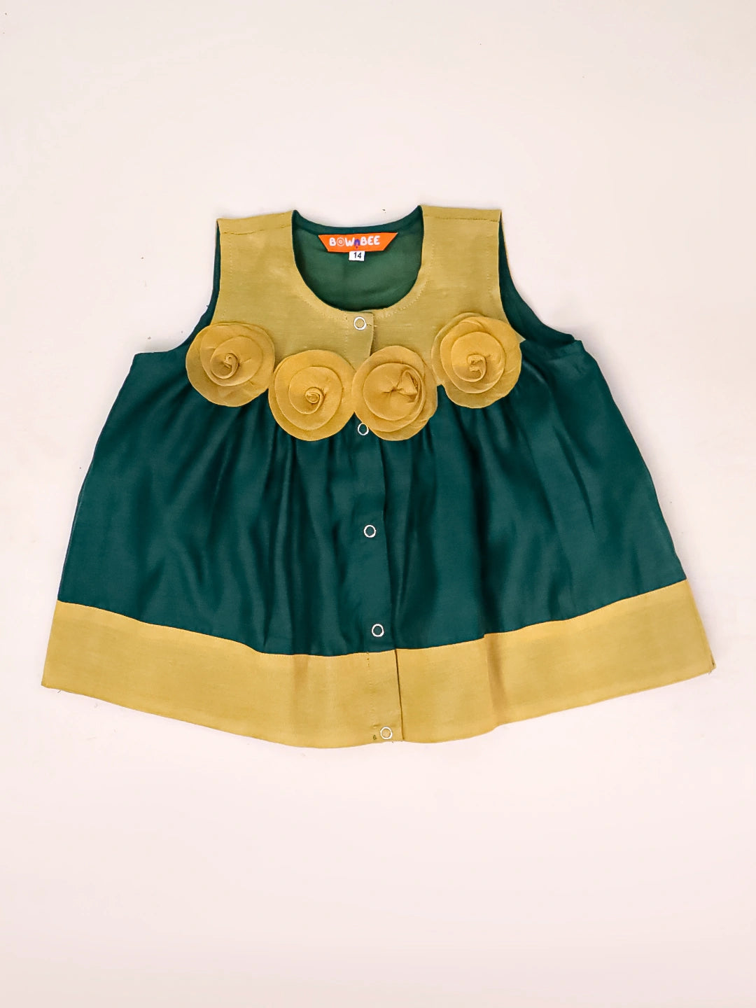BownBee Sleeveless Chanderi Flower Dress With Booties & HairBand SetFor Infant Girls