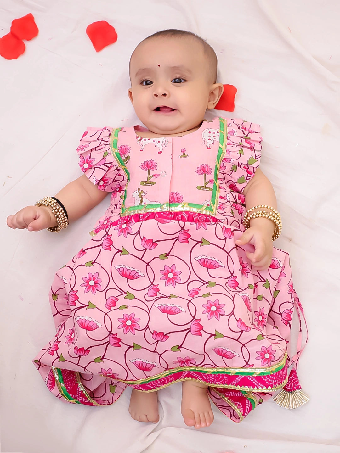 Bownbee Girls Cotton Lehenga Choli For Infants   -  Pink