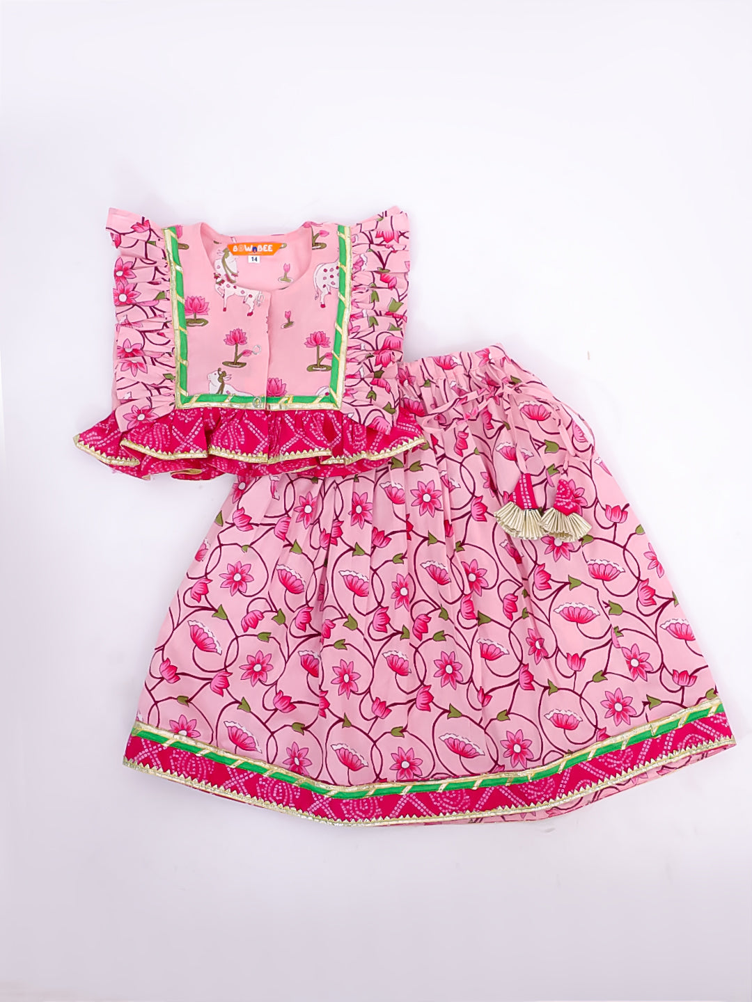 BownBee Festive Lehenga Choli & Dhoti Kurta Sibling Set for Infants | Traditional Rakhi & Wedding Wear – Sky Blue